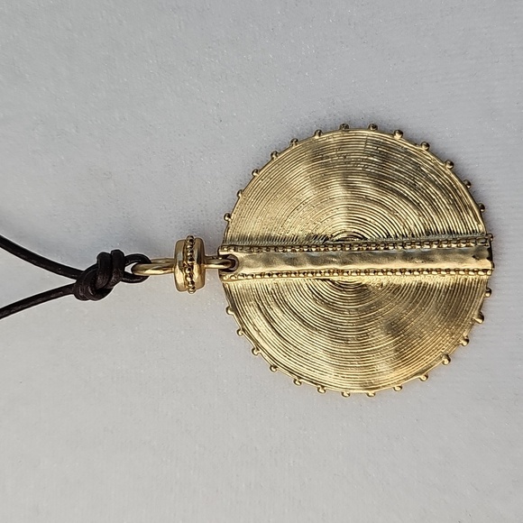 Chico's Rustic Gold Pendant Necklace wBrown Pull Cord Boho Tribal Native Ethnic - Picture 8 of 8